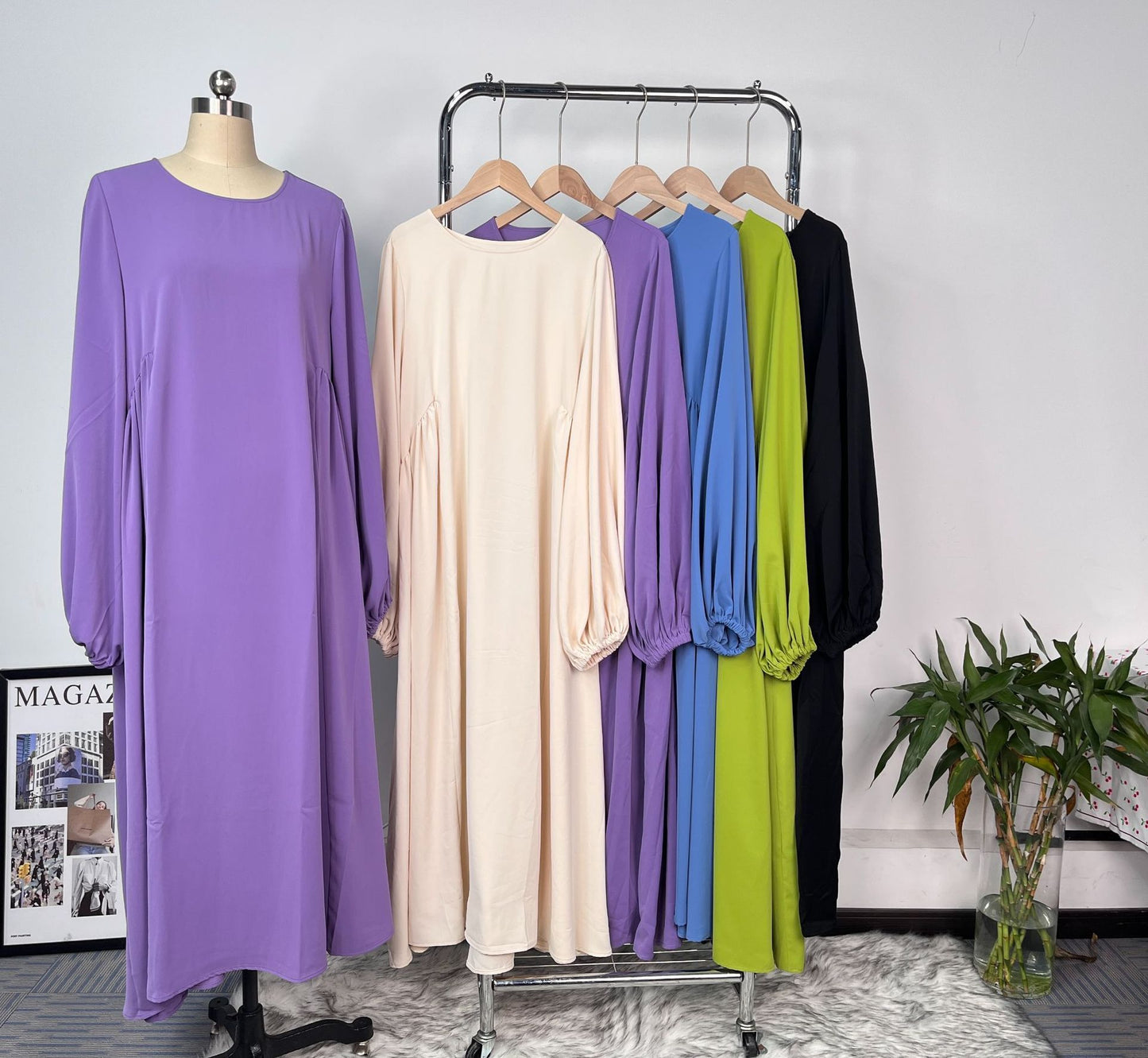 Elegant Solid Color Abaya Dress