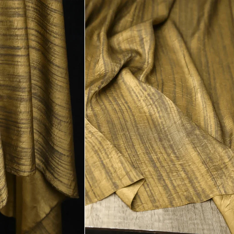 Earthly Yellow Satin Striped Fabric