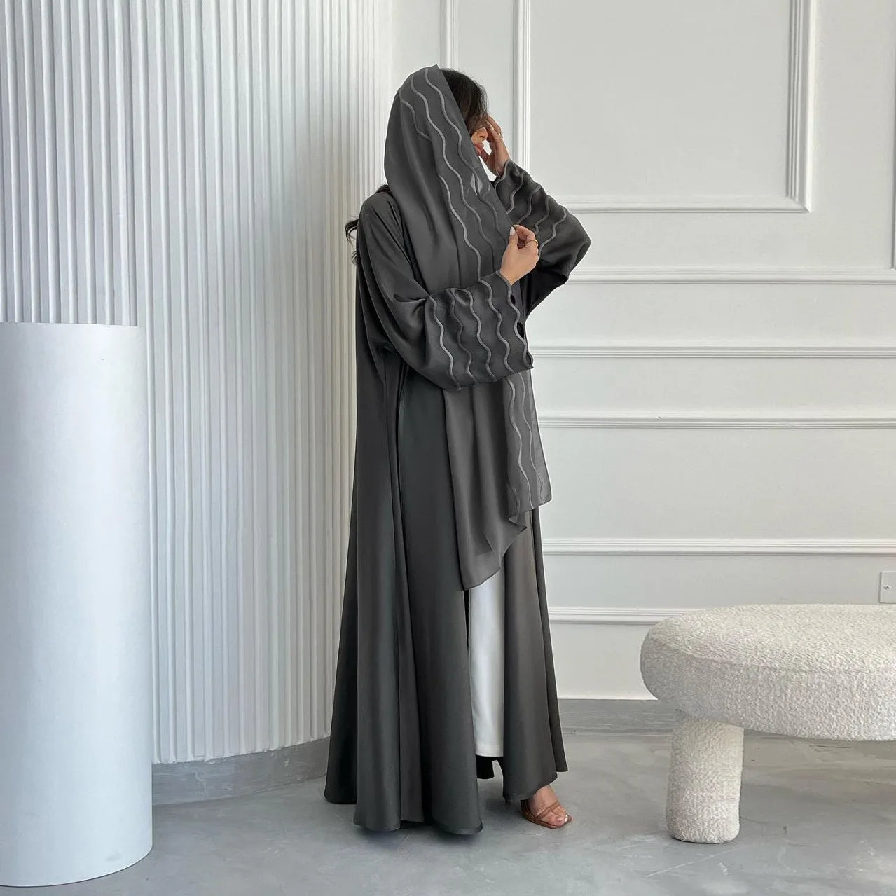 Open Abaya Dubai Style with Scarf