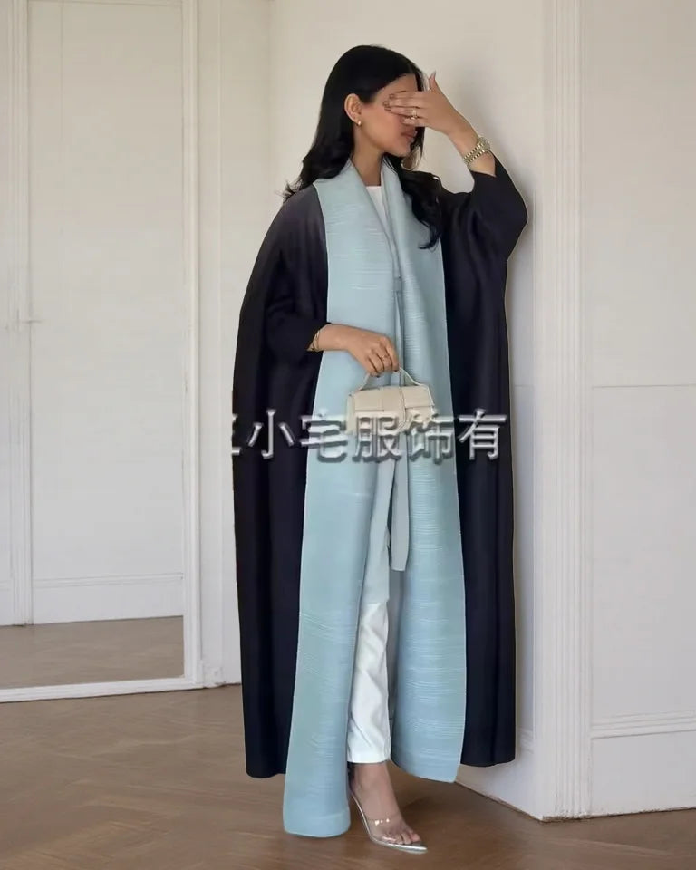 Women's Fold Miyake Pleated Abaya Long Sleeve Print Foldable Collar Robe Cardigan Coat New Winter Fashion Original Design 2024