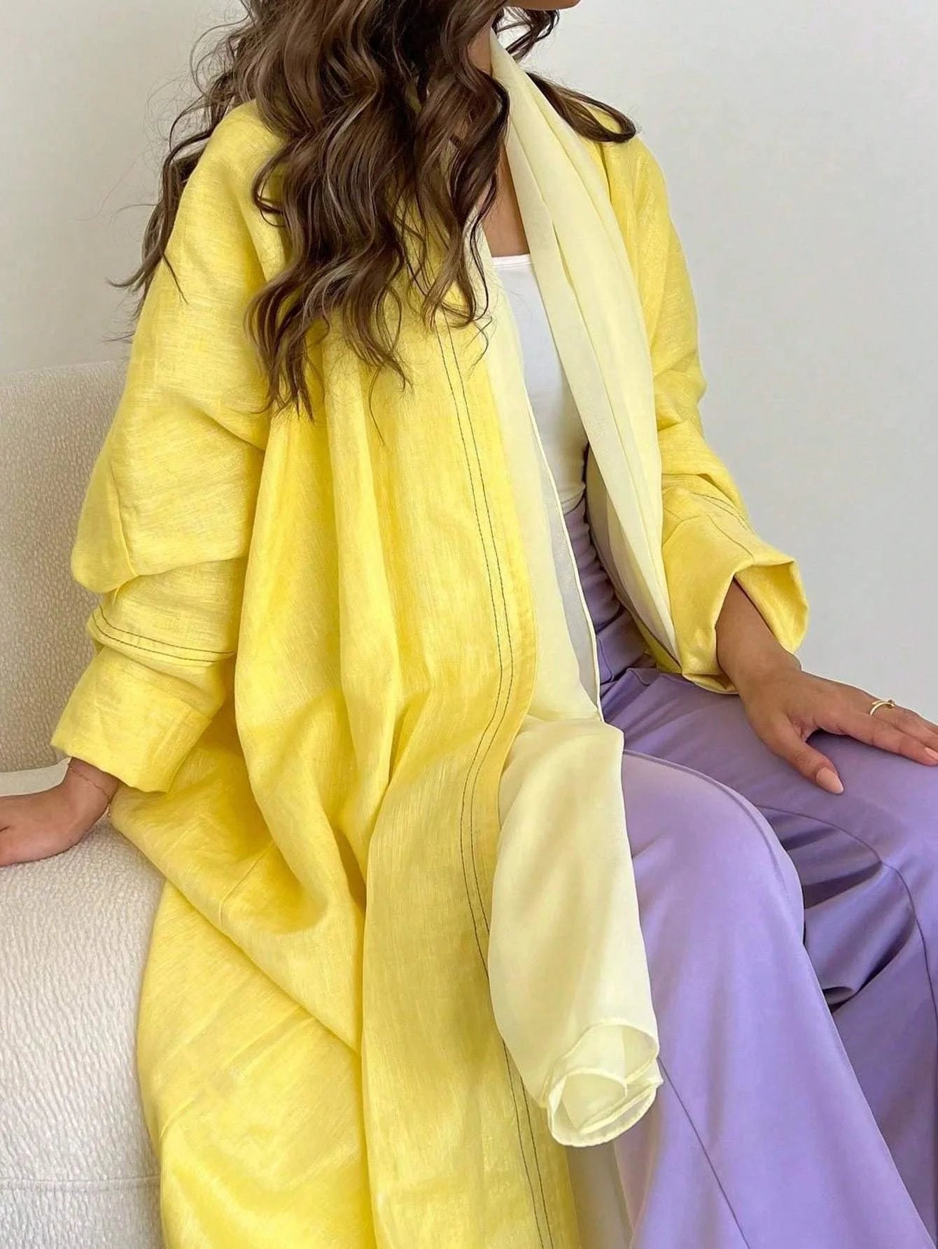 Lina Solid Color Abaya - Classic Open Front Design