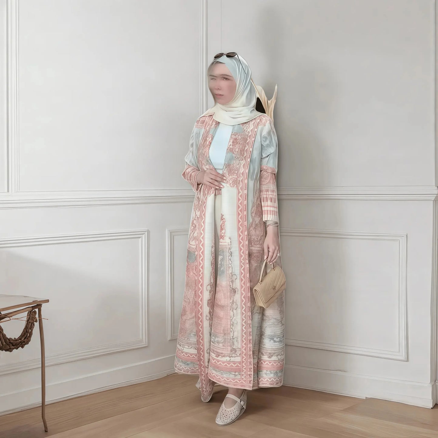 Nour Premium Long Coat Abaya - Elegant Printed Design