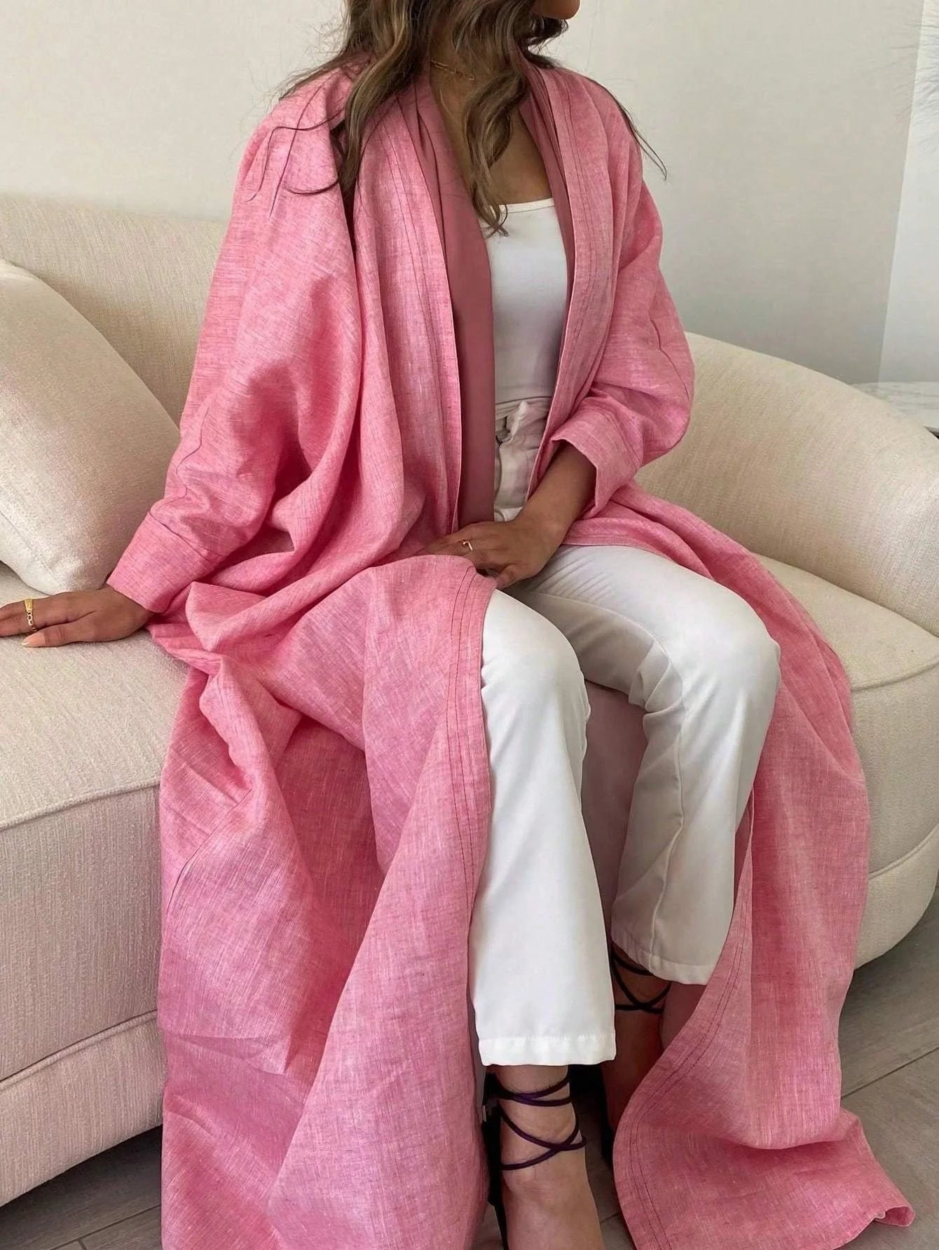 Lina Solid Color Abaya - Classic Open Front Design