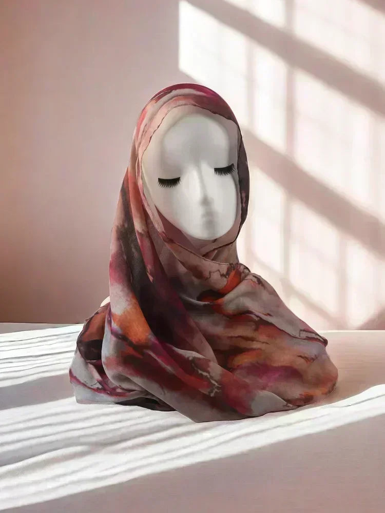 Brushstroke Bloom Hijab - Watercolor Print Breathable Scarf