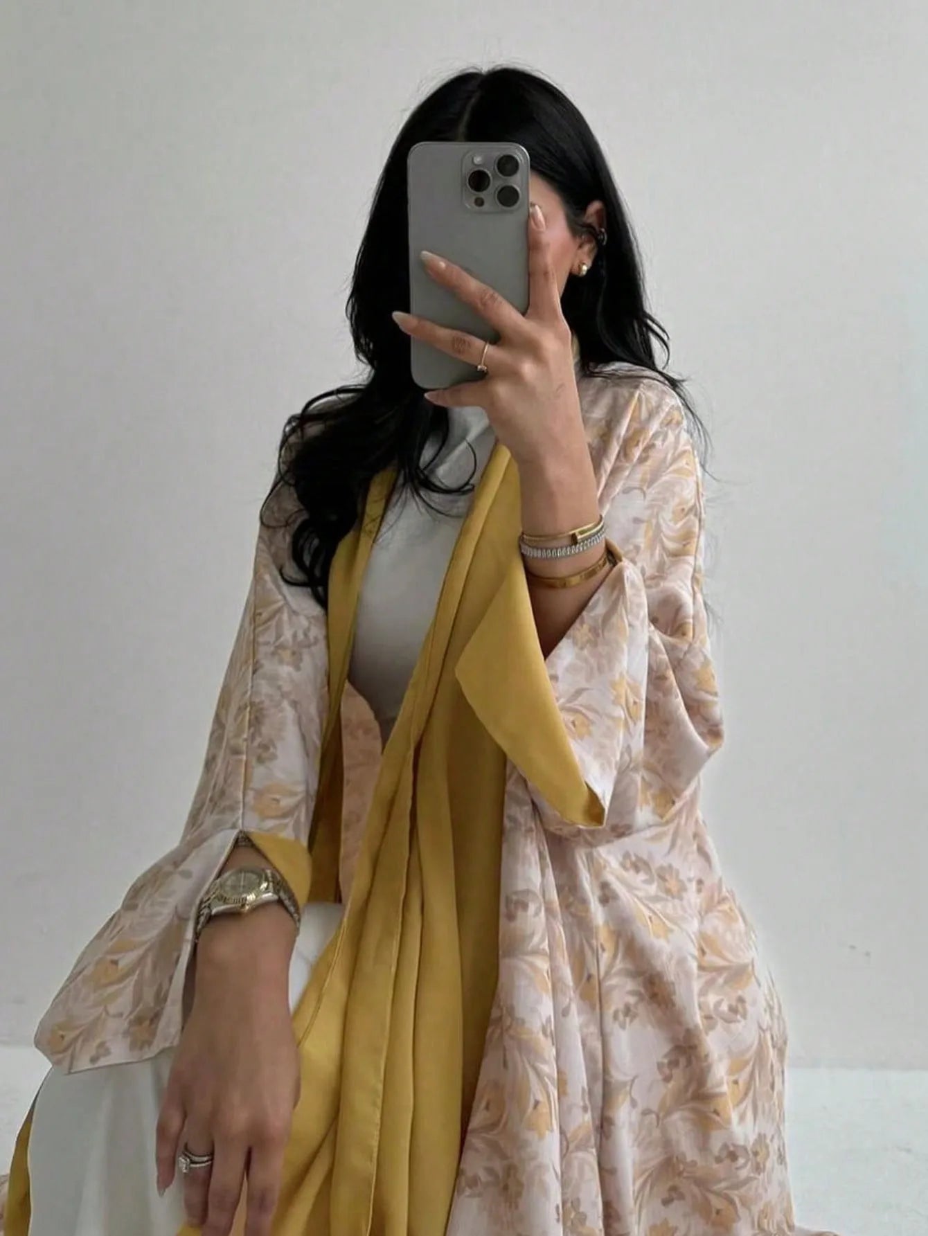 Middle Eastern Printed Floral Open Front Abaya Muslim Full Sleeve Loose Abayas Elegant Kaftan Women Jilbabs Islamic Maxi Dresses