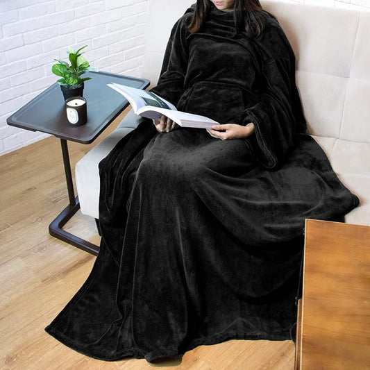 Flannel Lazy Sleeve Blanket with Pockets