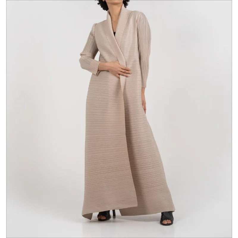 Rihla Windbreaker Abaya - Modern Pleated Design with Belt
