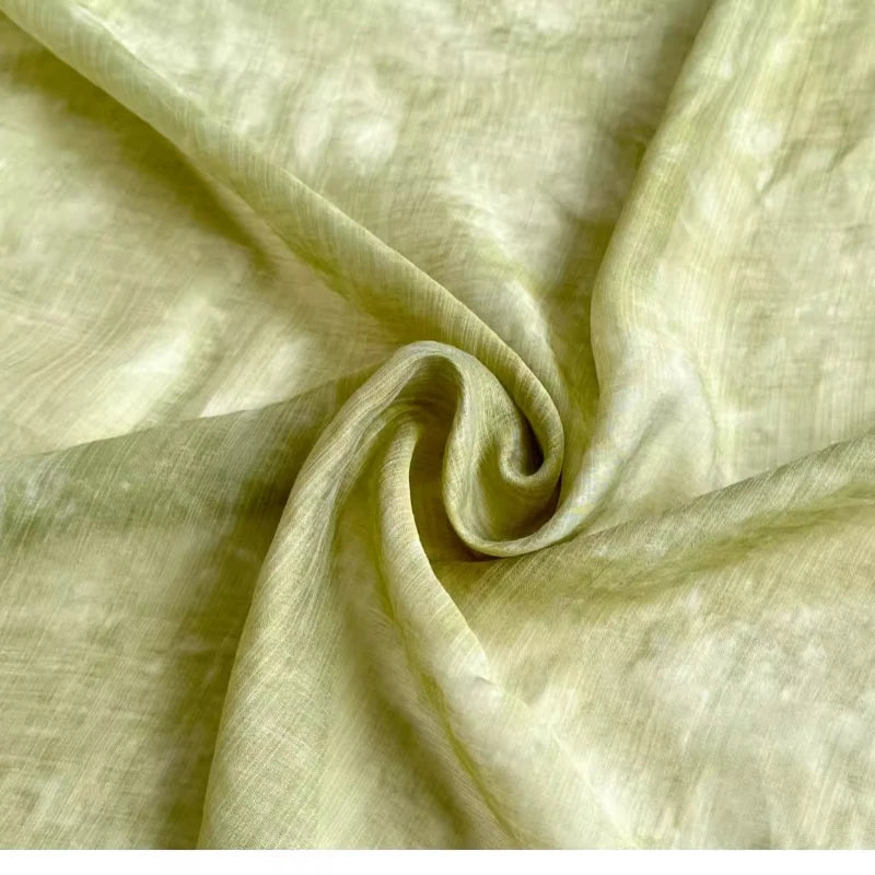 Hanfu Fabric Lyocell Linen Cotton Soft Sheer Green Botanical Tie Dye Skirt Shirt Material Dress Shirt Wedding Fabric
