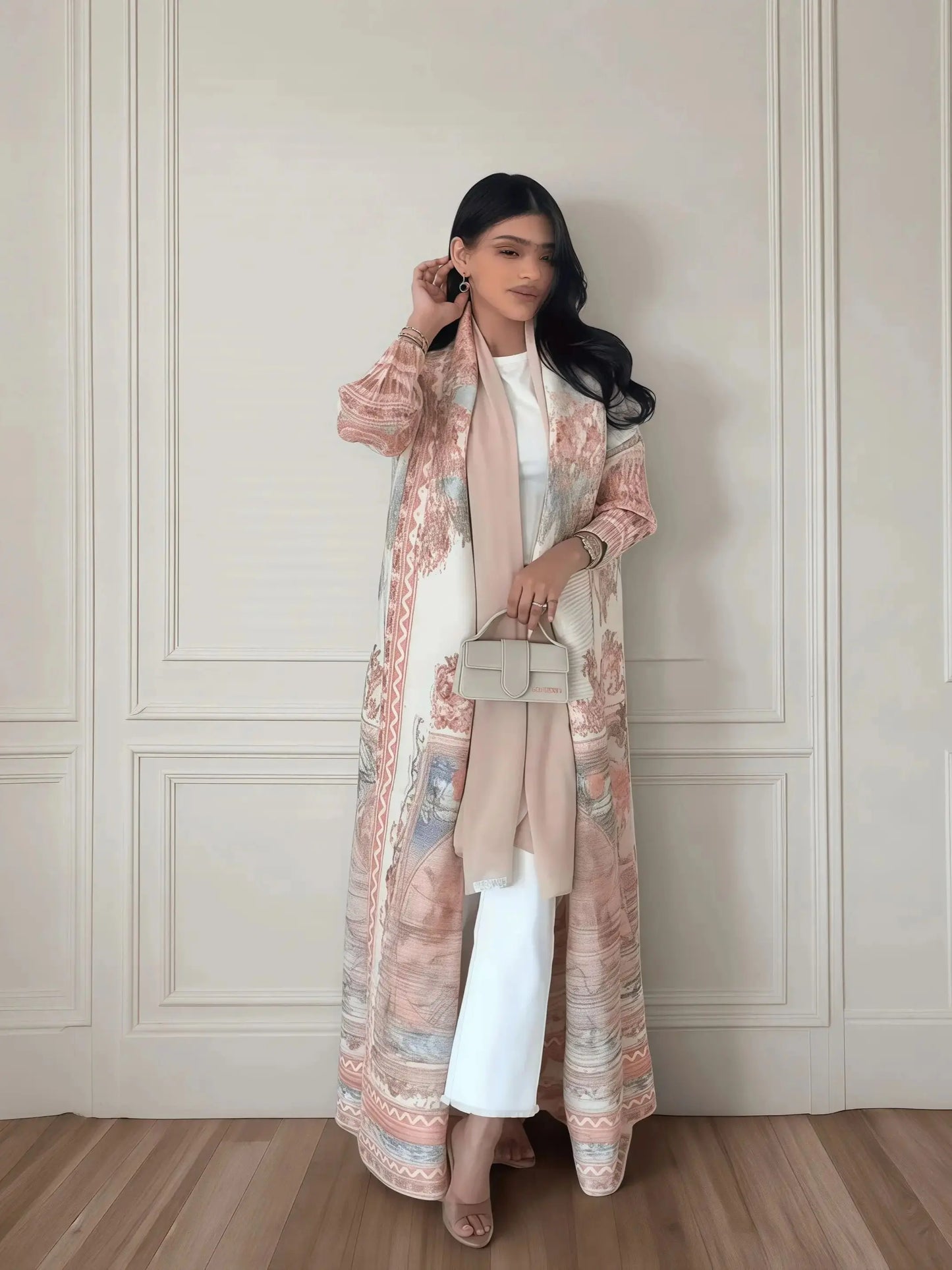 Nour Premium Long Coat Abaya - Elegant Printed Design