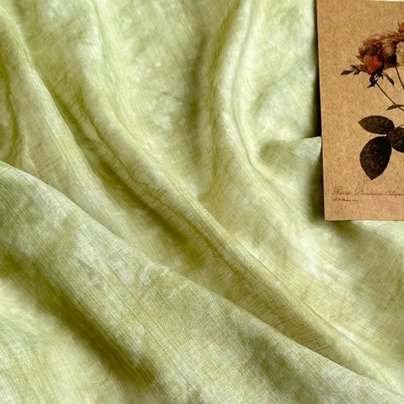 Hanfu Fabric Lyocell Linen Cotton Soft Sheer Green Botanical Tie Dye Skirt Shirt Material Dress Shirt Wedding Fabric