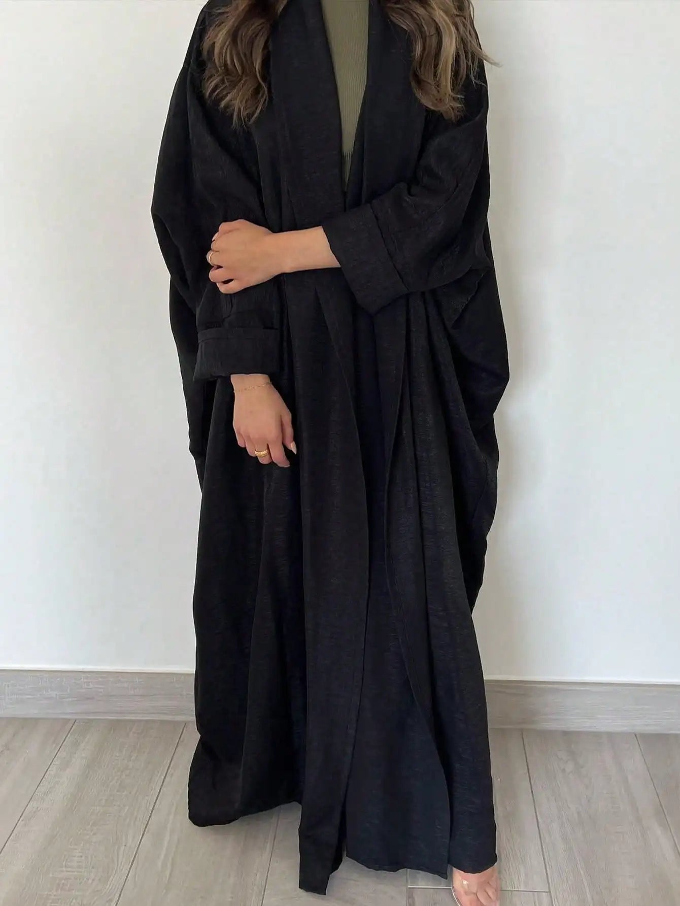Lina Solid Color Abaya - Classic Open Front Design