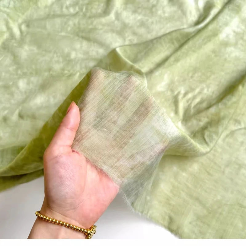 Hanfu Fabric Lyocell Linen Cotton Soft Sheer Green Botanical Tie Dye Skirt Shirt Material Dress Shirt Wedding Fabric