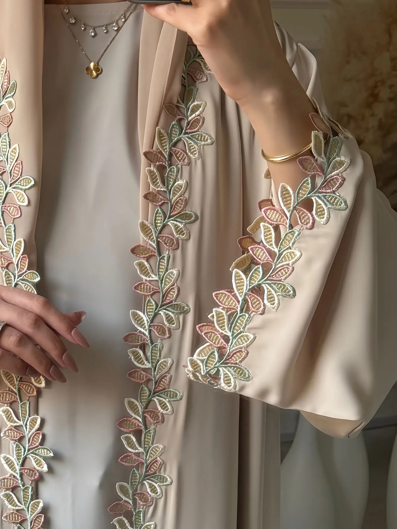 Dubai Elegant  Green Abaya for Muslim Women - Intricately Crafted with Multicolored Embroidery Piece in Islamic Modest Fashion
