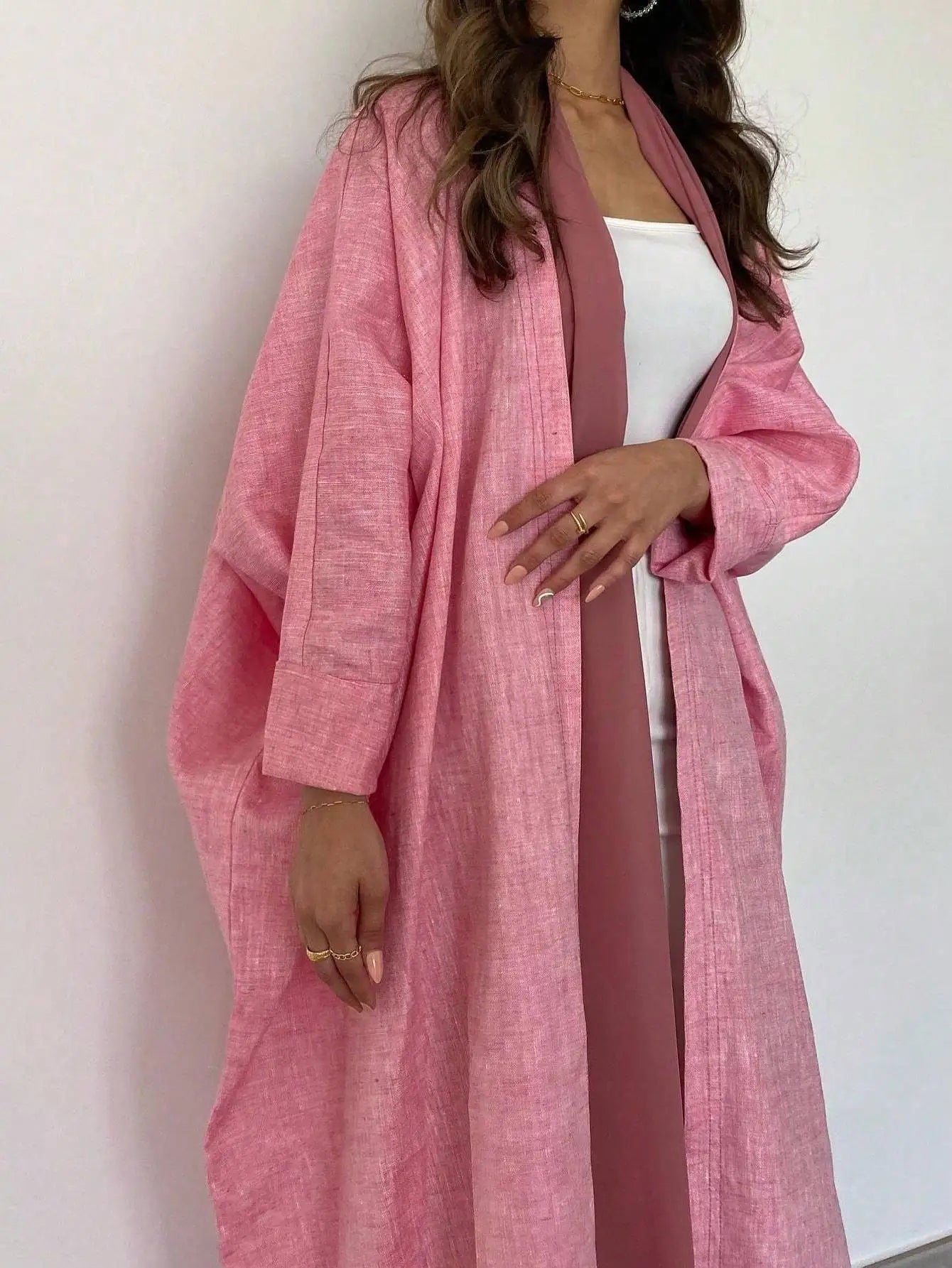 Lina Solid Color Abaya - Classic Open Front Design