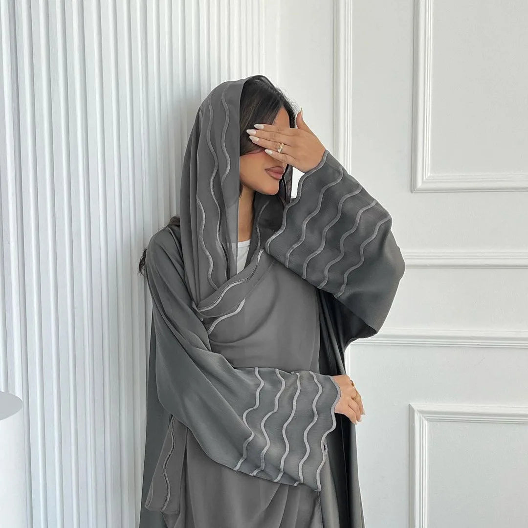 Open Abaya Dubai Style with Scarf