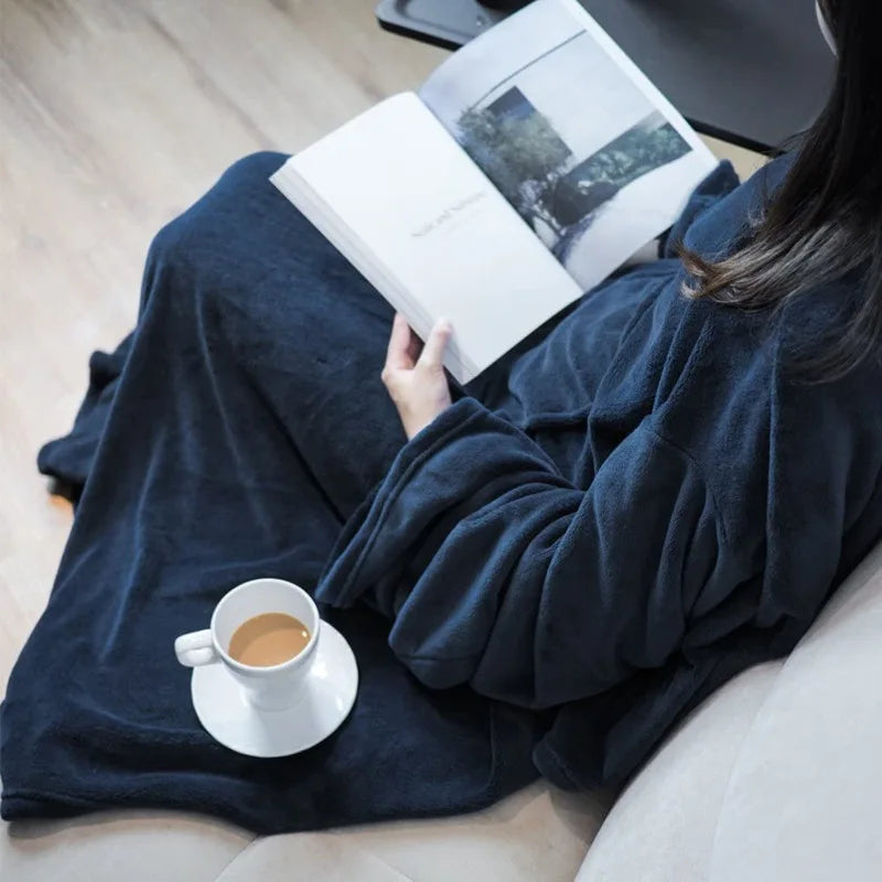 Flannel Lazy Sleeve Blanket with Pockets