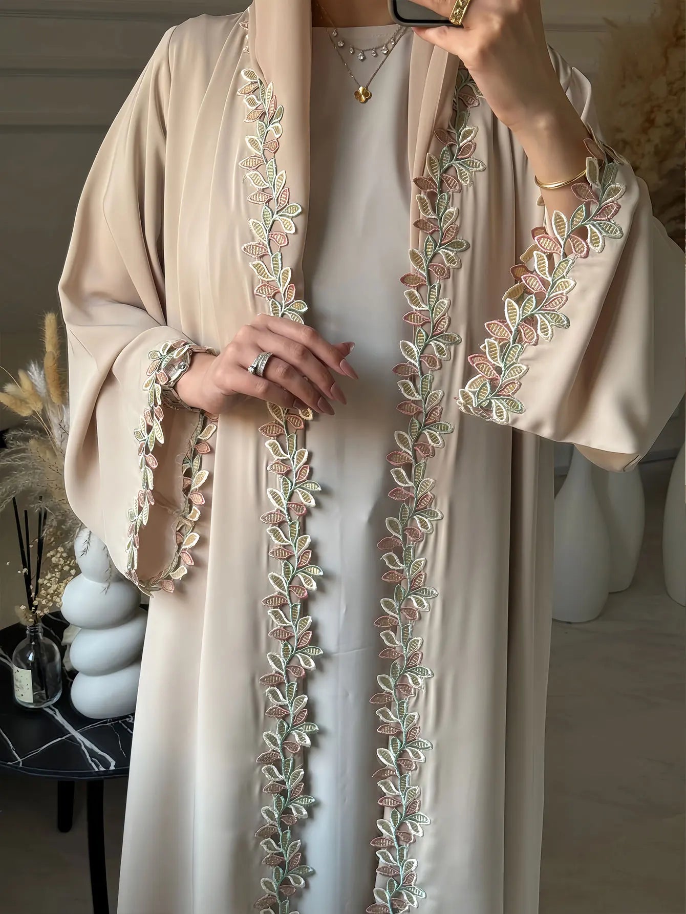 Dubai Elegant  Green Abaya for Muslim Women - Intricately Crafted with Multicolored Embroidery Piece in Islamic Modest Fashion