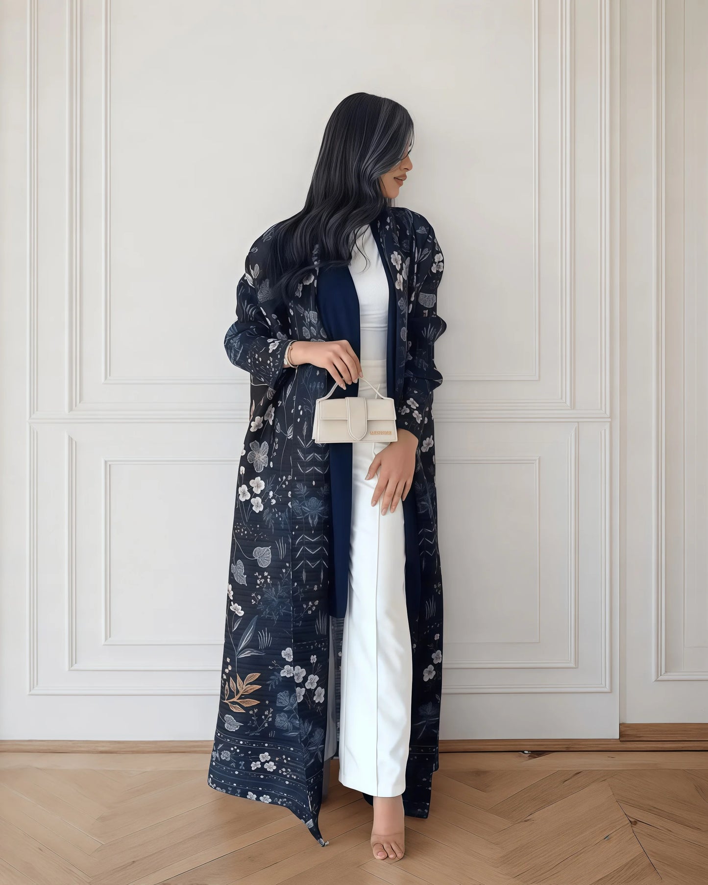 Retro Printed Long Abaya Coat
