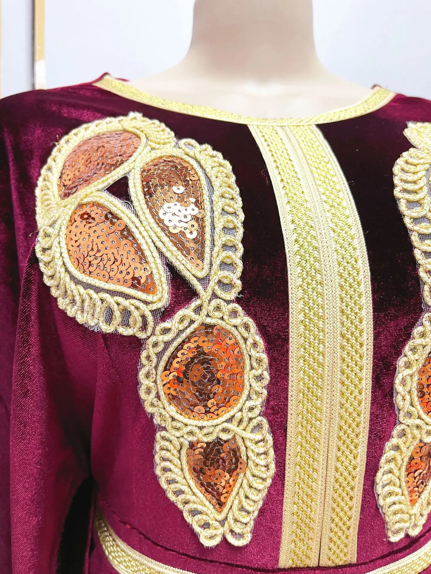 Luxury Velvet Dress with Embroidery Batwing Sleeves, Full-Length Elegance