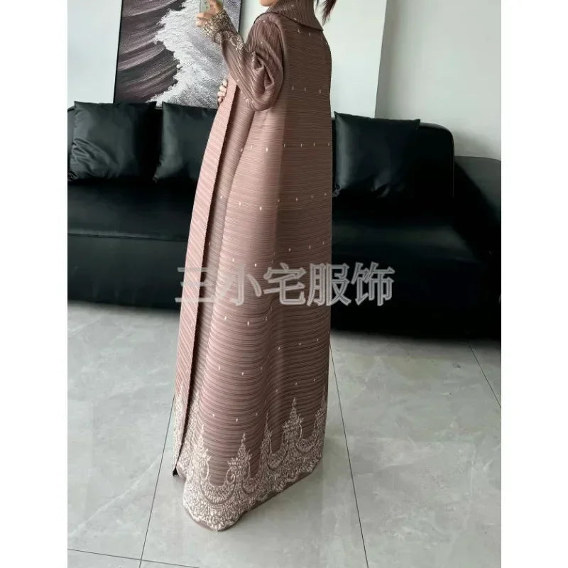 Winter Pleated Abaya Cardigan – Long Sleeve Saudi Style