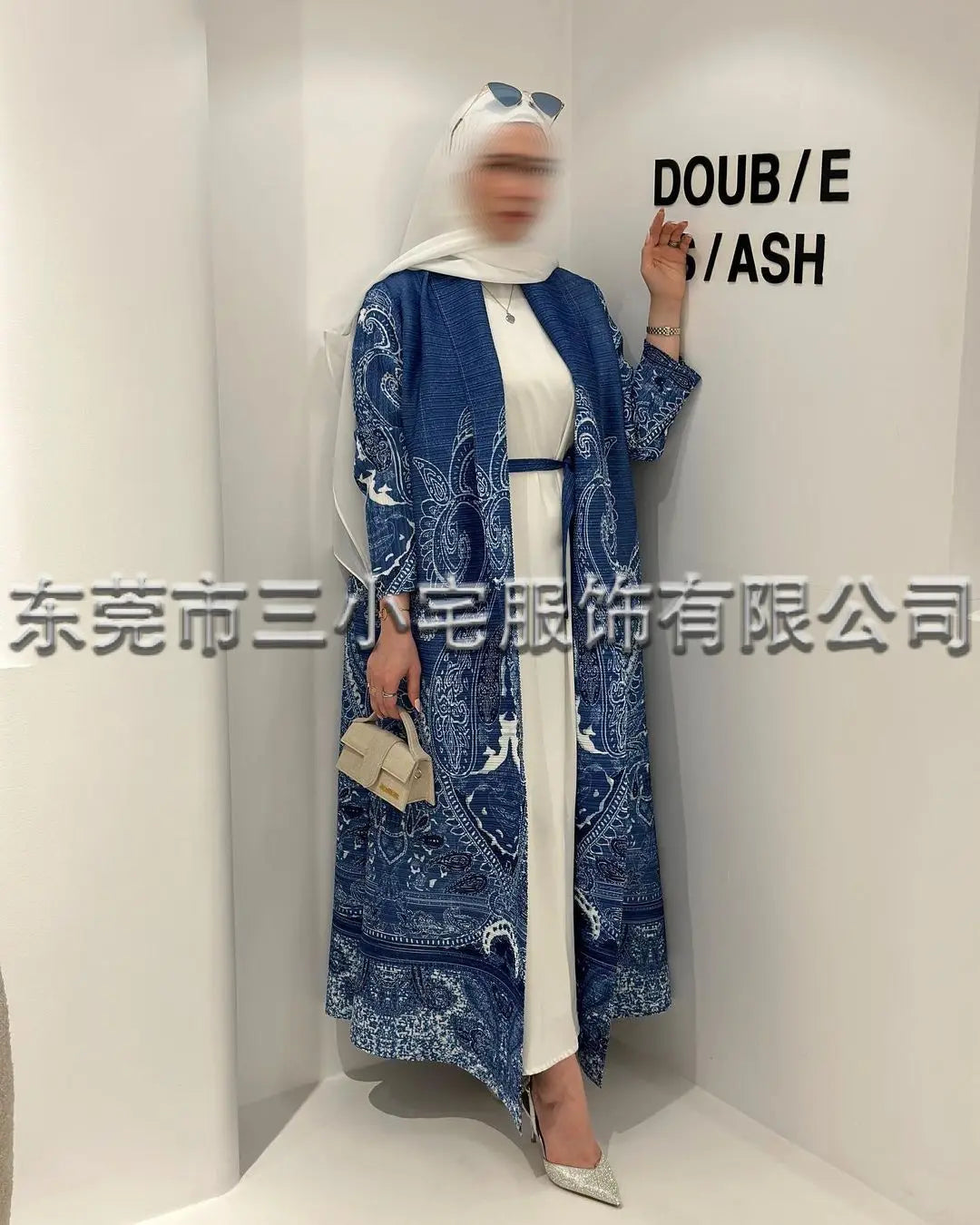 Women's Fold Miyake Pleated Abaya Long Sleeve Print Foldable Collar Robe Cardigan Coat New Winter Fashion Original Design 2024