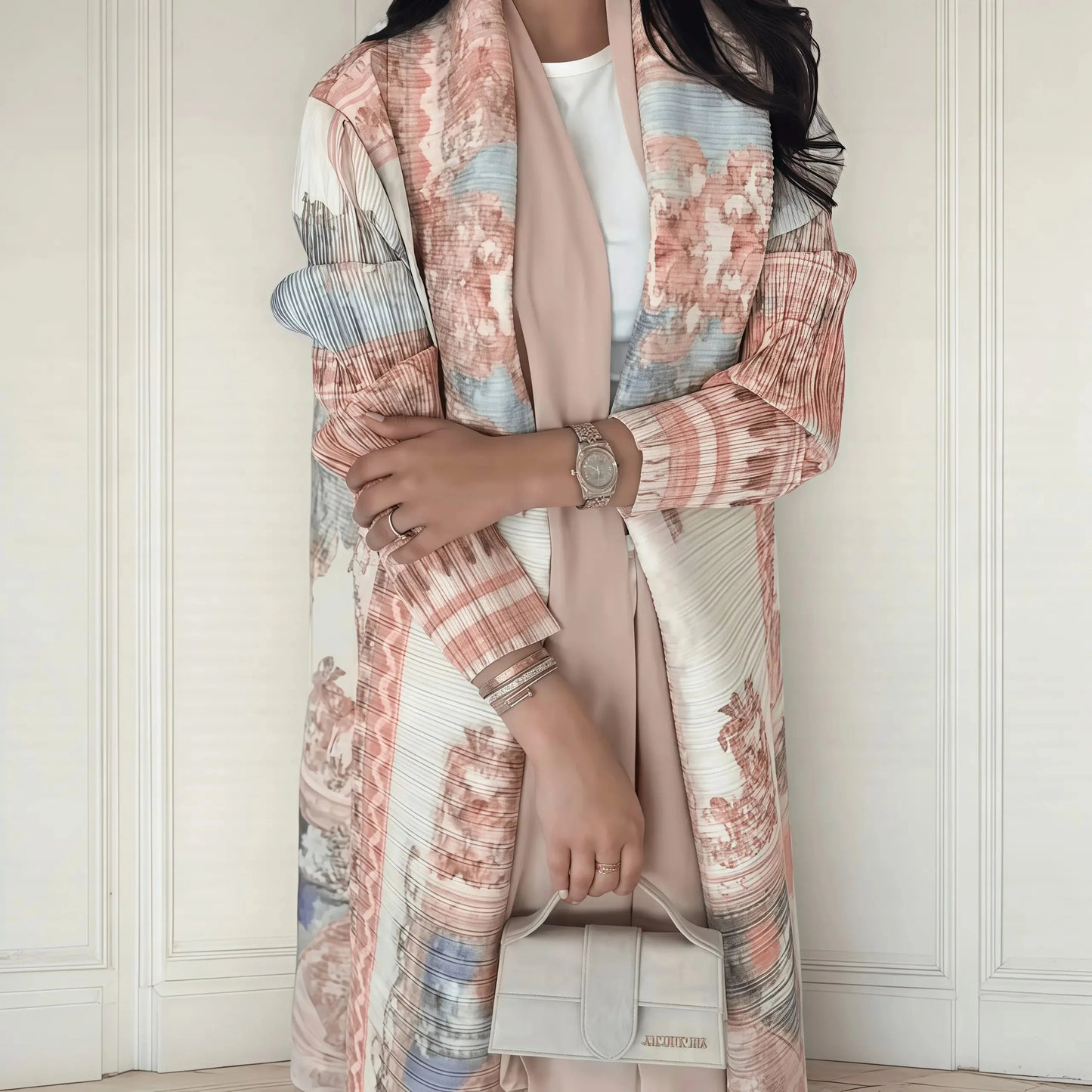 Nour Premium Long Coat Abaya - Elegant Printed Design