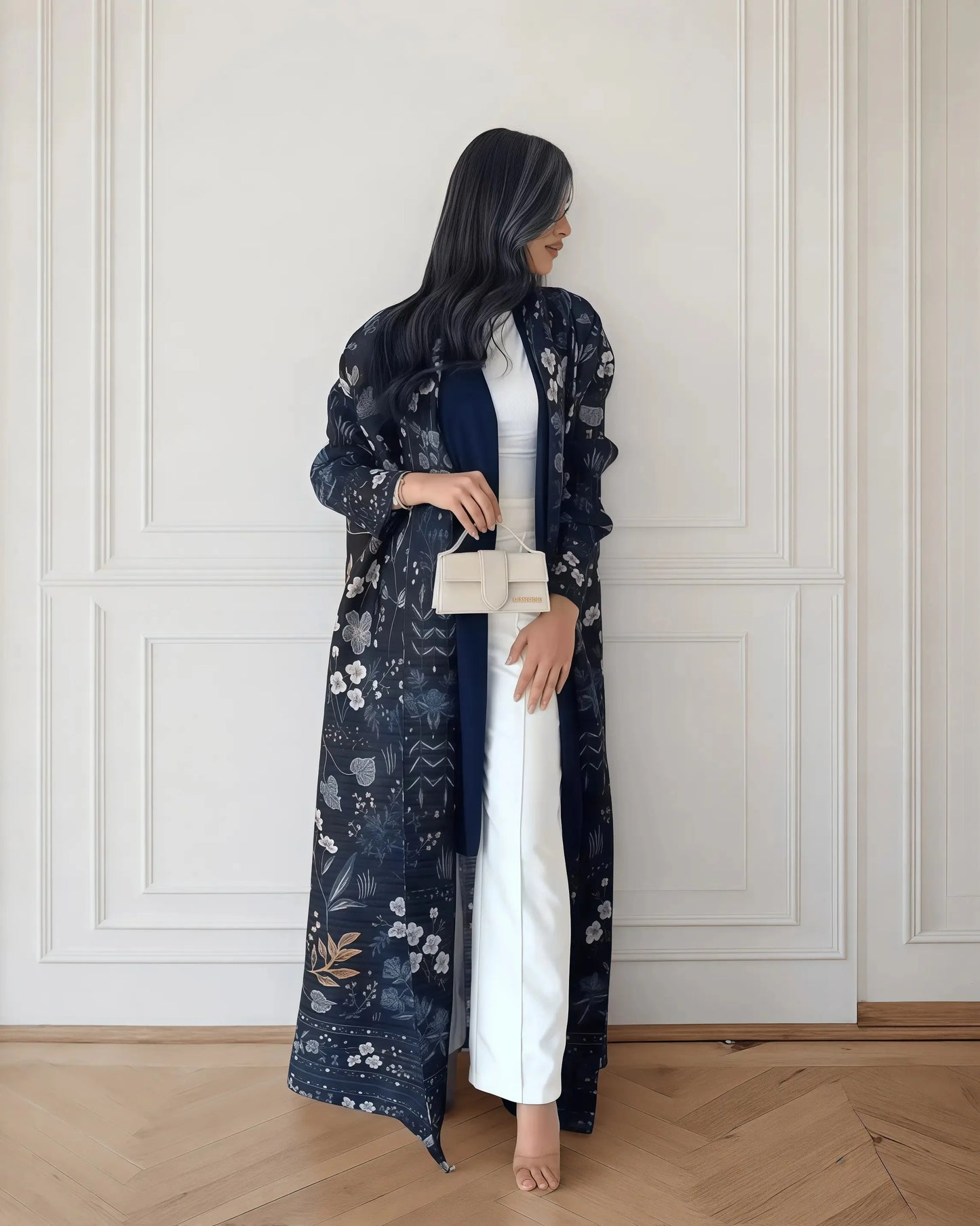 Nour Premium Long Coat Abaya - Elegant Printed Design