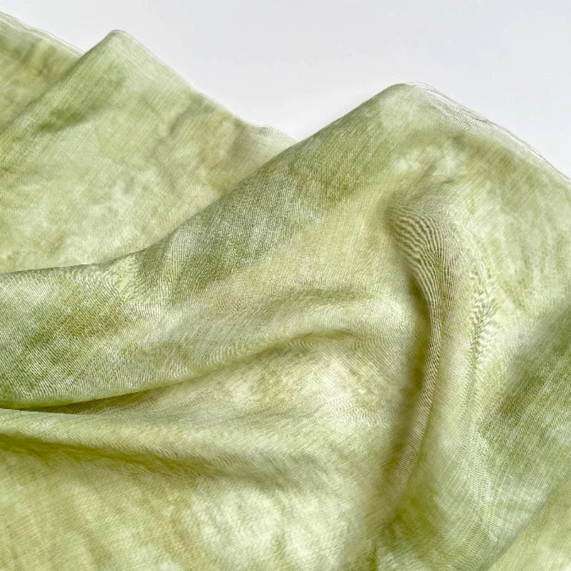 Hanfu Fabric Lyocell Linen Cotton Soft Sheer Green Botanical Tie Dye Skirt Shirt Material Dress Shirt Wedding Fabric