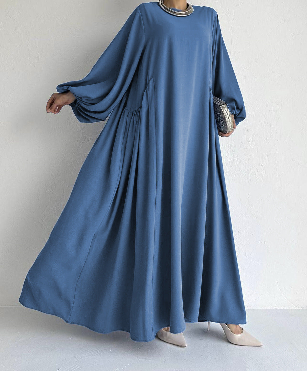 Elegant Solid Color Abaya Dress