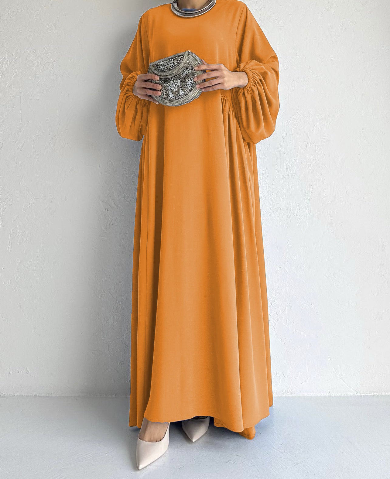 Elegant Solid Color Abaya Dress