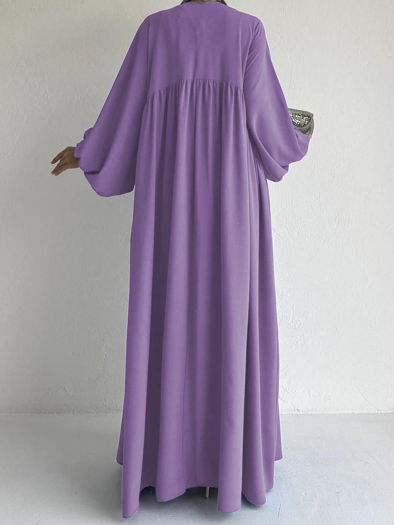 Elegant Solid Color Abaya Dress
