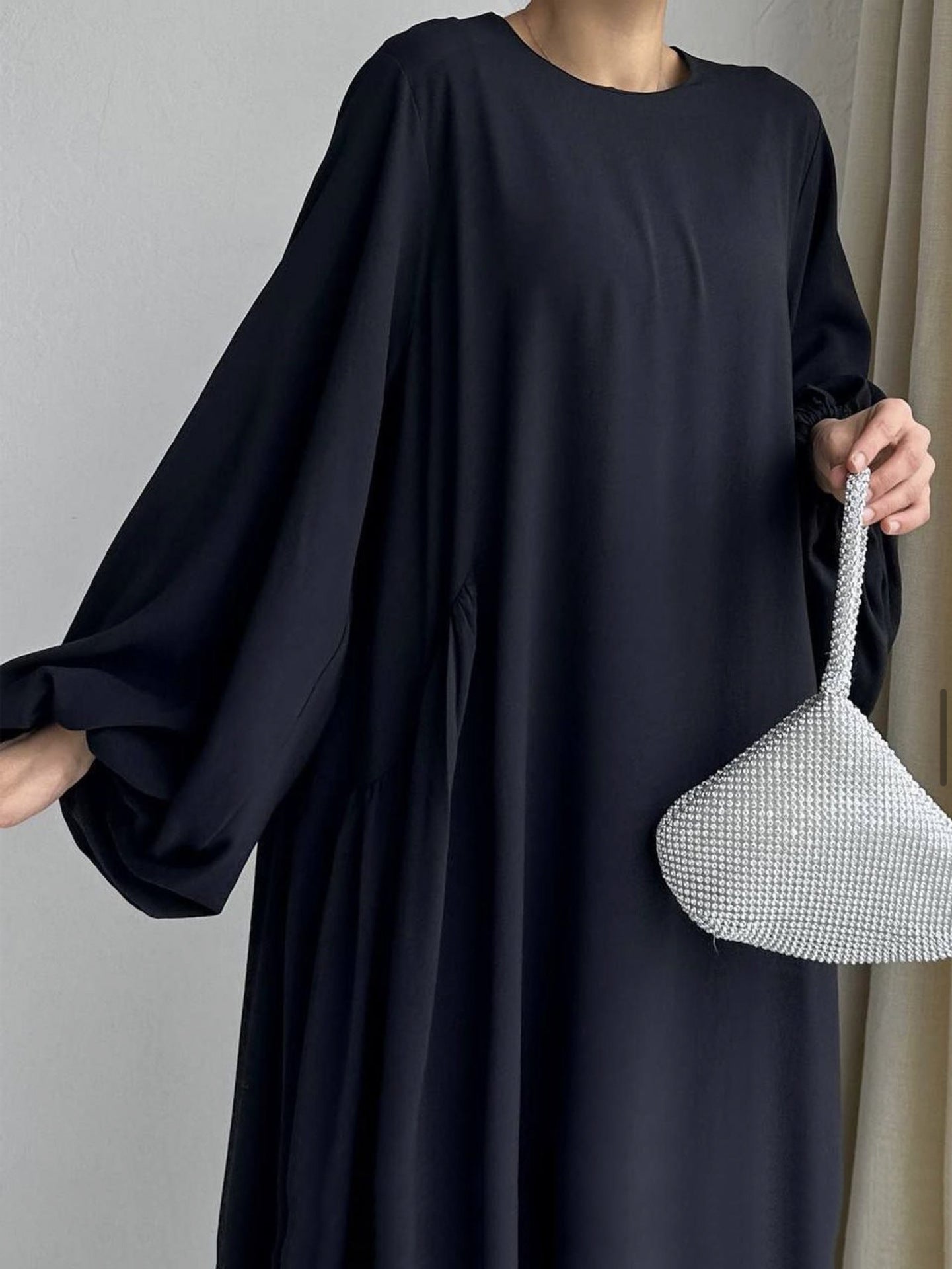 Elegant Solid Color Abaya Dress