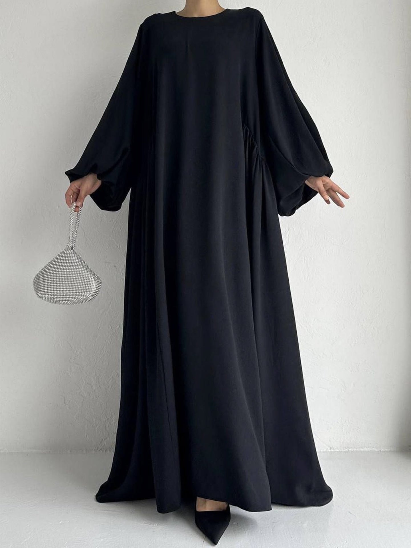 Elegant Solid Color Abaya Dress