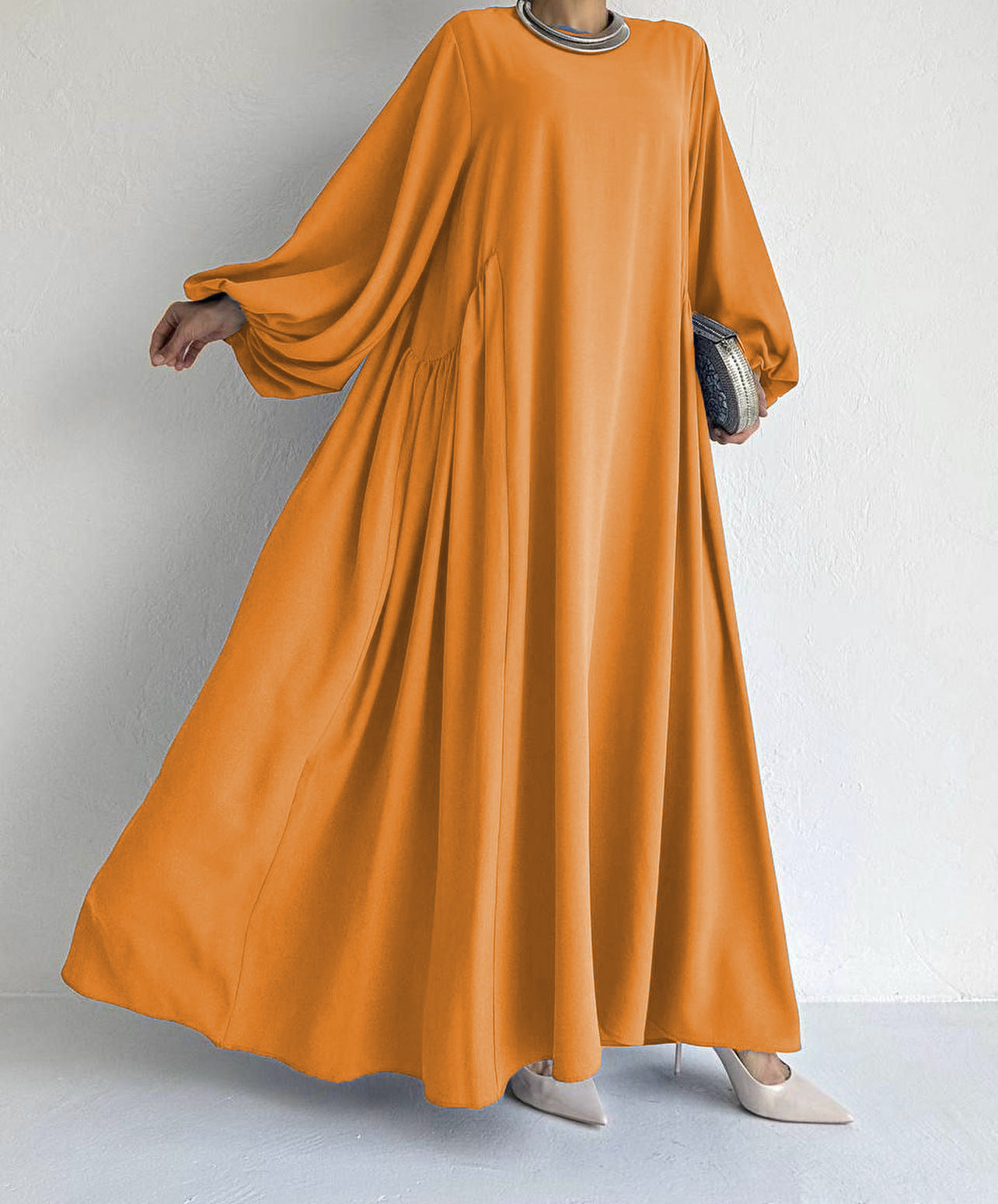 Elegant Solid Color Abaya Dress