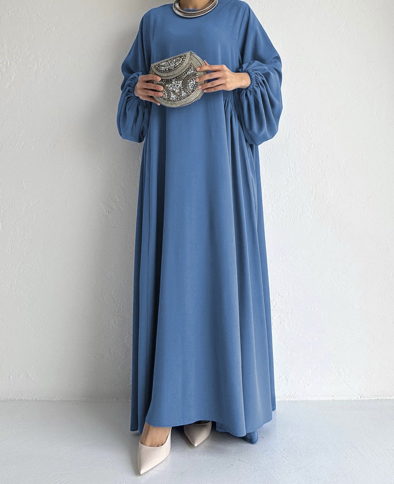 Elegant Solid Color Abaya Dress