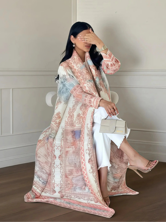 Nour Premium Long Coat Abaya - Elegant Printed Design