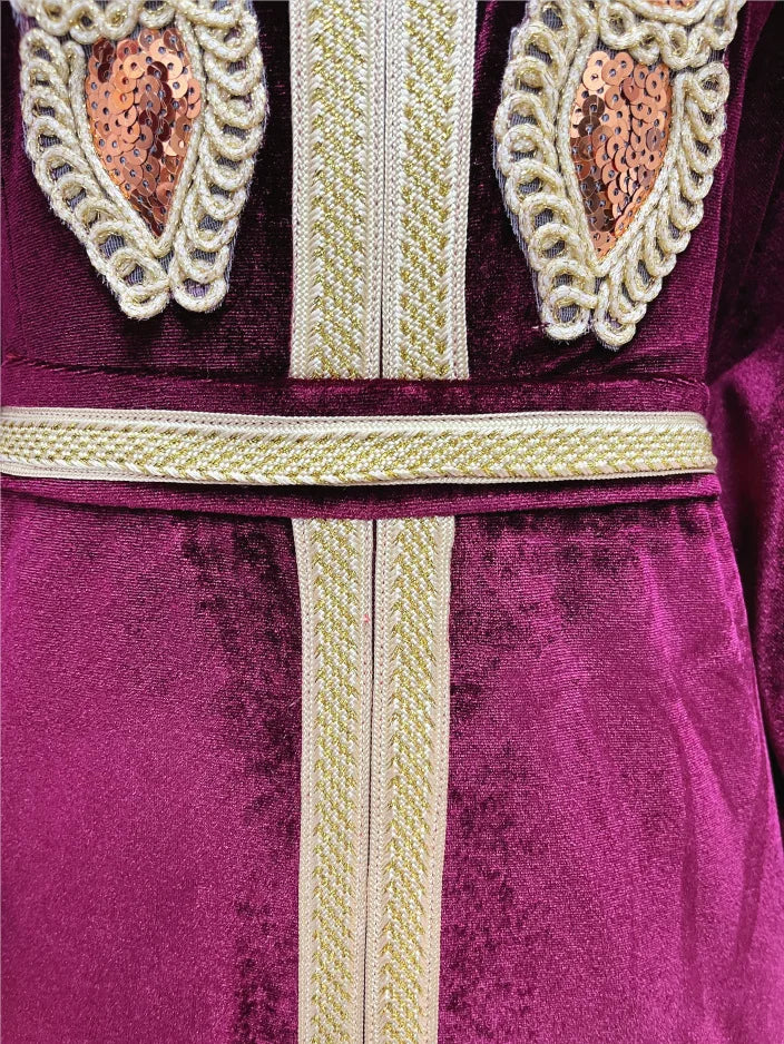 Luxury Velvet Dress with Embroidery Batwing Sleeves, Full-Length Elegance