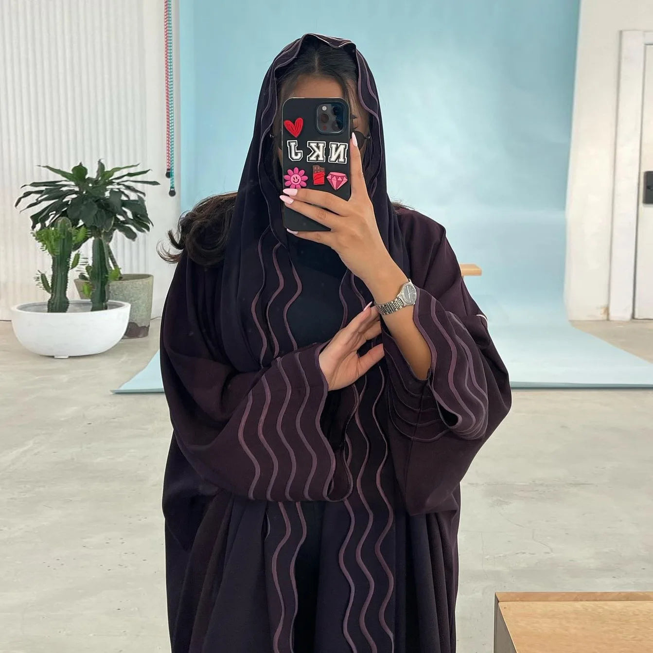 Open Abaya Dubai Style with Scarf