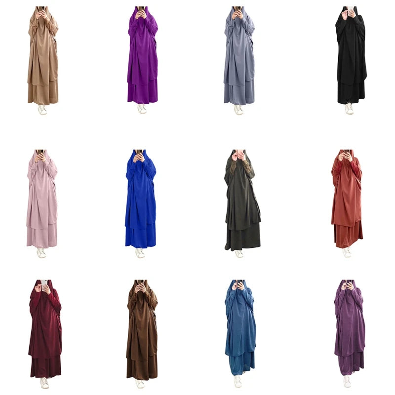 Khimaar Abayah Full Cover 2 Piece Set Muslim Dress