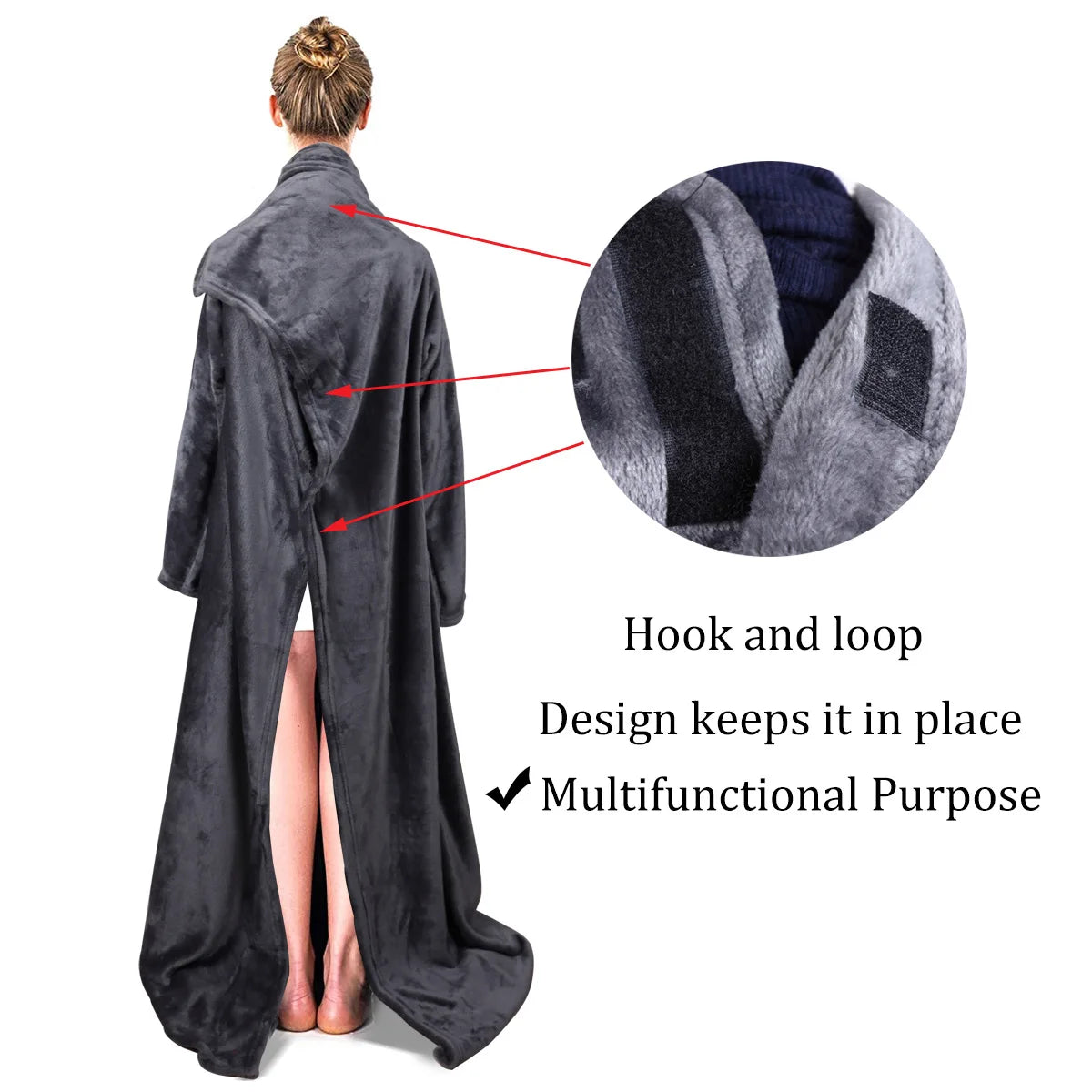 Flannel Lazy Sleeve Blanket with Pockets