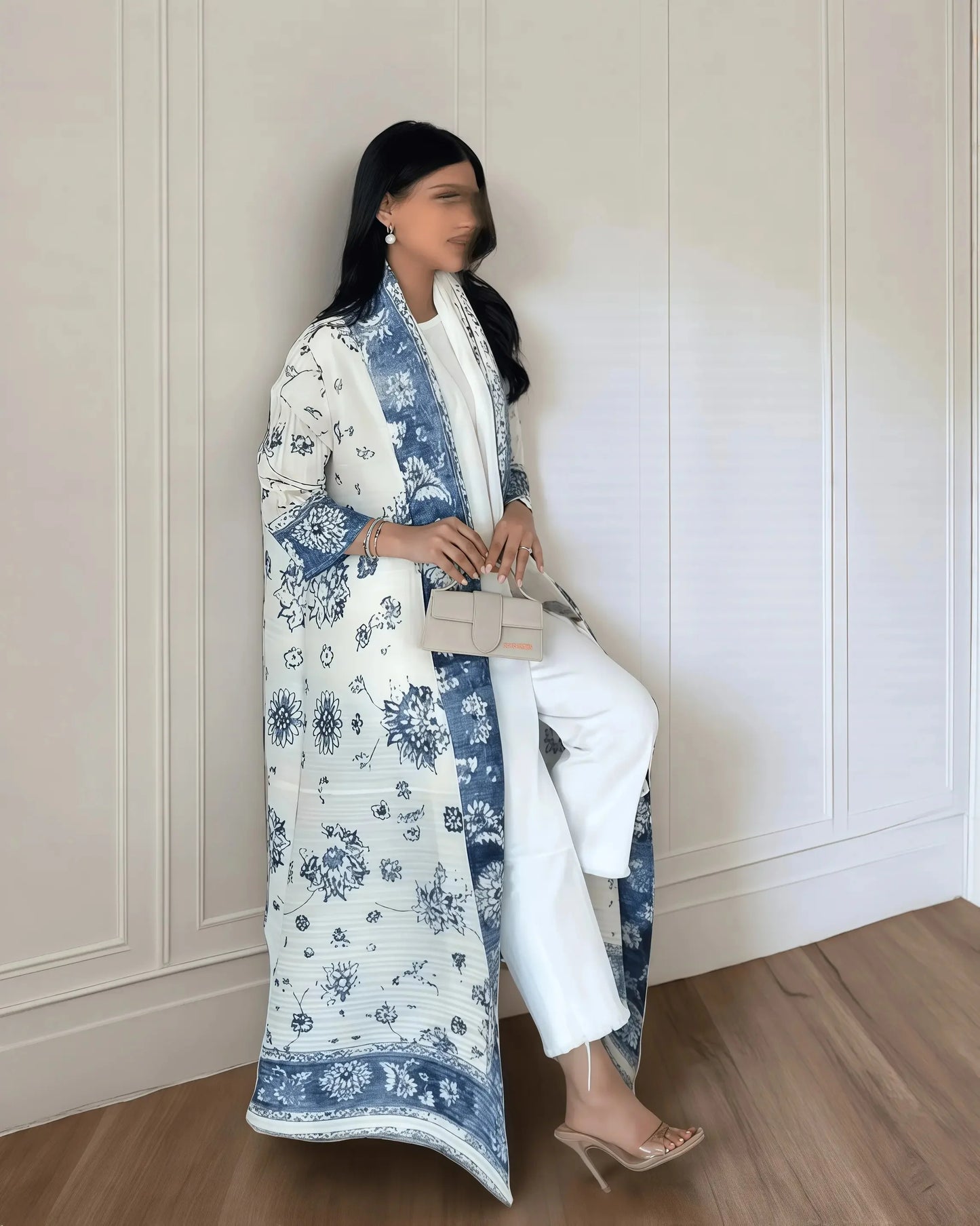 Nour Premium Long Coat Abaya - Elegant Printed Design