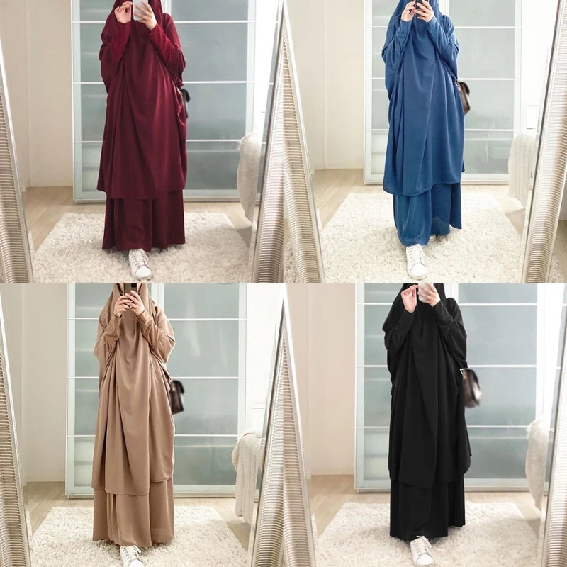 Khimaar Abayah Full Cover 2 Piece Set Muslim Dress