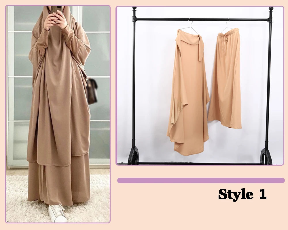 Khimaar Abayah Full Cover 2 Piece Set Muslim Dress