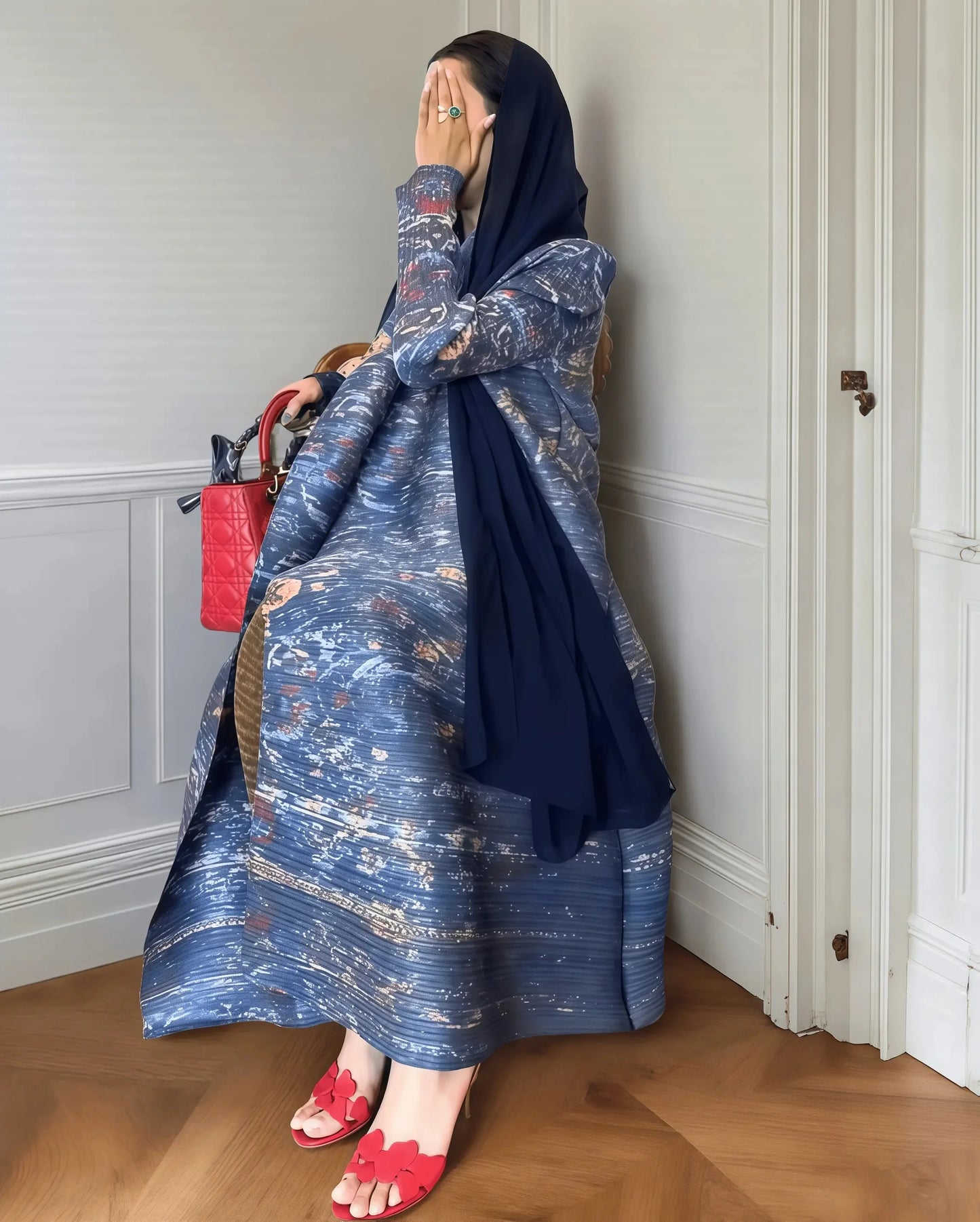 Nour Premium Long Coat Abaya - Elegant Printed Design