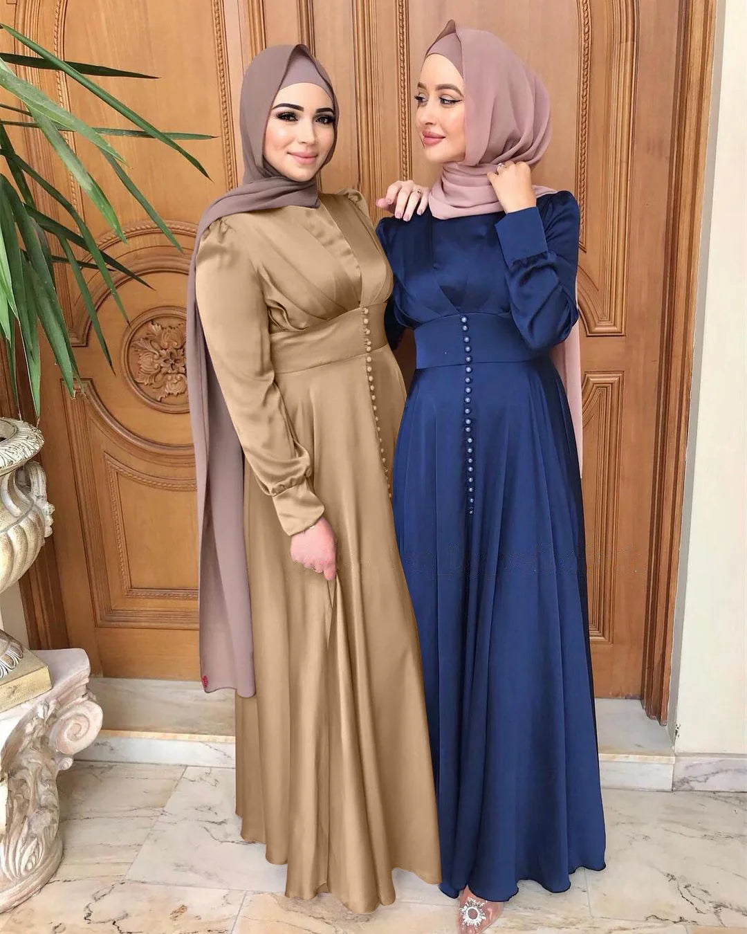 Elegant Satin Kaftan Abaya – Long Sleeve Modest Dress