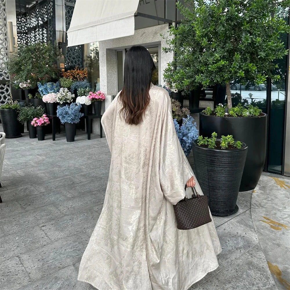 Shiny Satin Open Kimono Abaya 2025 Ramadan Dubai Luxury Muslim Kaftan Dress for Women Islam Clothing Robe Femme Musulmane