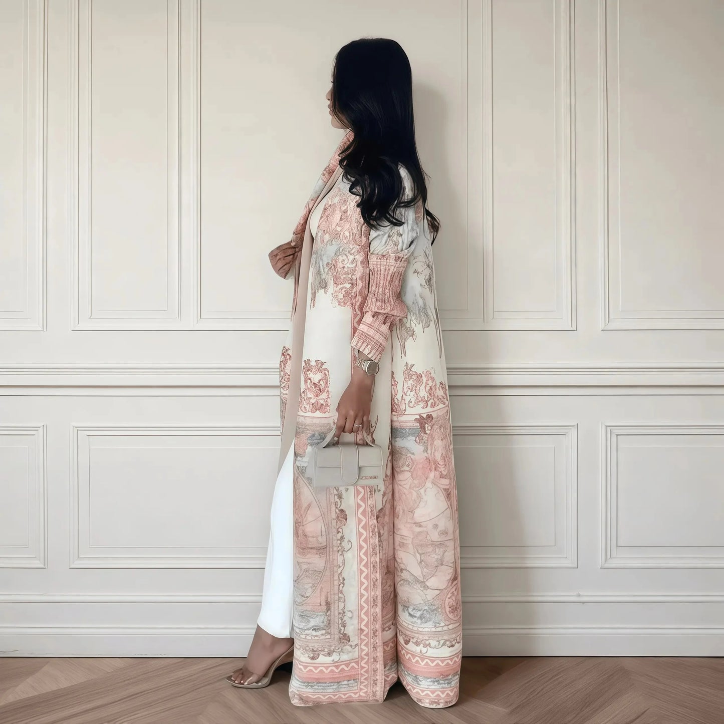 Nour Premium Long Coat Abaya - Elegant Printed Design