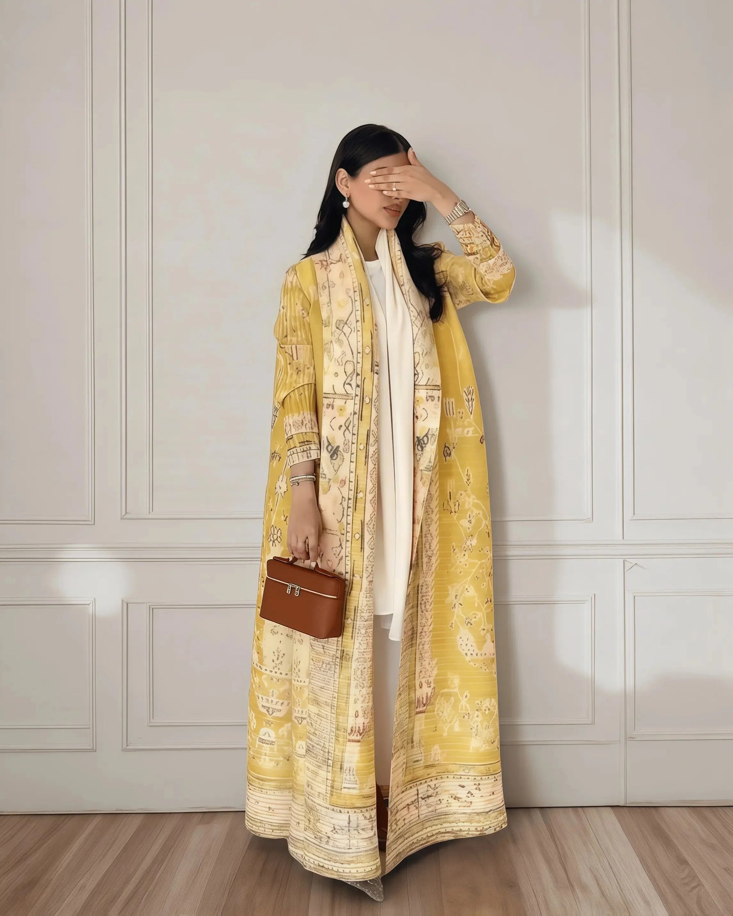 Nour Premium Long Coat Abaya - Elegant Printed Design