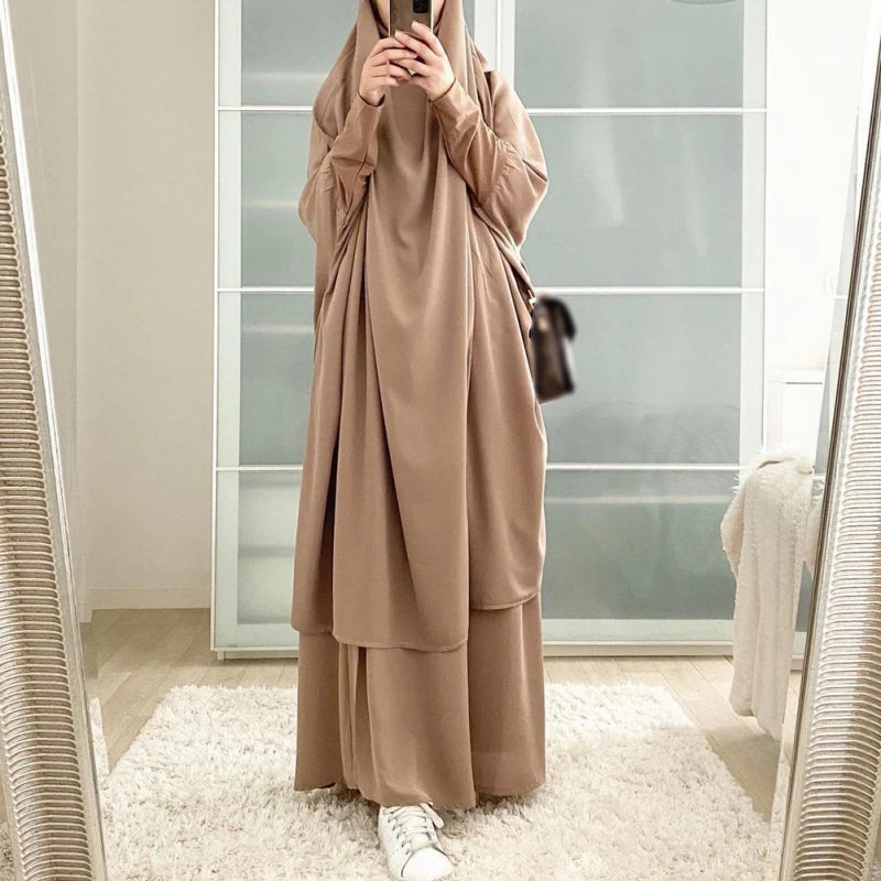 Khimaar Abayah Full Cover 2 Piece Set Muslim Dress