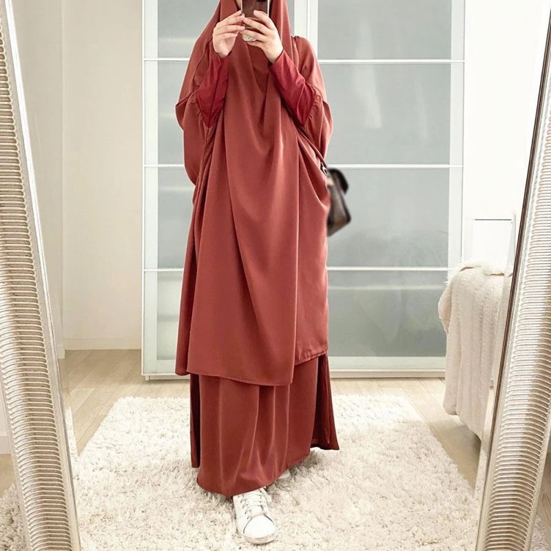 Khimaar Abayah Full Cover 2 Piece Set Muslim Dress